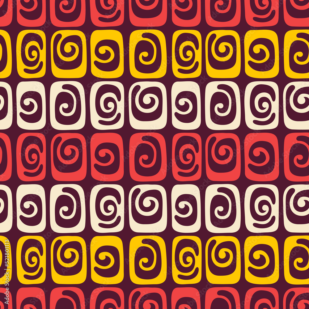 Abstract vector hand drawn tiles seamless pattern. Tiles with spiral curls. Repeating ornament.