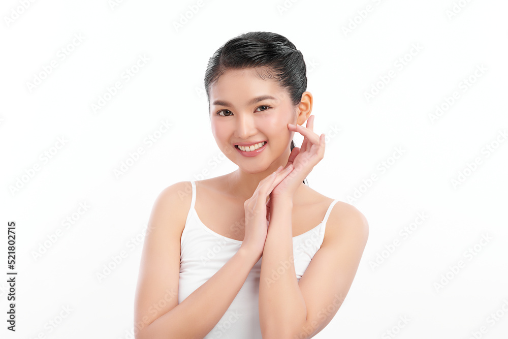 Beautiful young asian woman with clean fresh skin on white background, Face care, Facial treatment, Cosmetology, beauty and spa, Asian women portrait. Beautiful young asian woman with clean fresh skin on white background, Face care, Facial treatment, Cosmetology, beauty and spa, Asian women portrait.