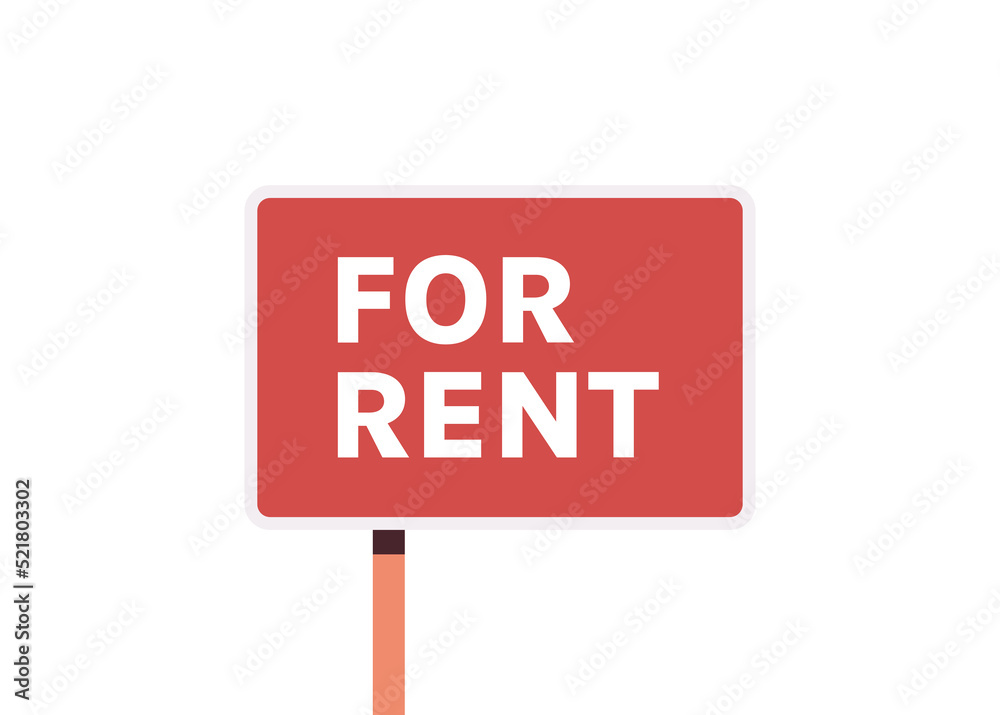 Real estate rent sign urban house and modern house exterior facade sign with rent word flat vector illustration.