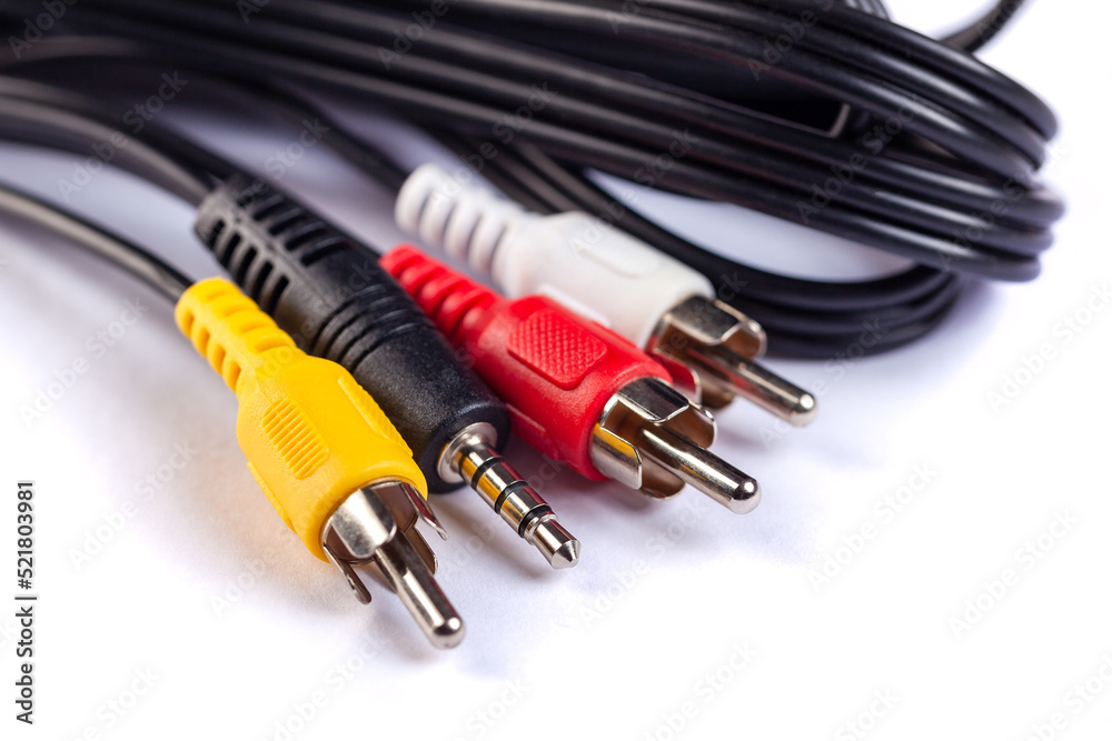 Electric plug of television and audio-video power supply on white backgrund Electric plug of television and audio-video power supply on white backgrund