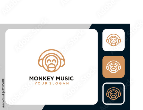 monkey logo design with music or airphone photo