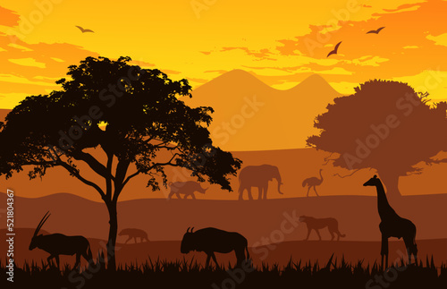 The Best Savannah Animals Vector Illustration For Design About Wildlife photo