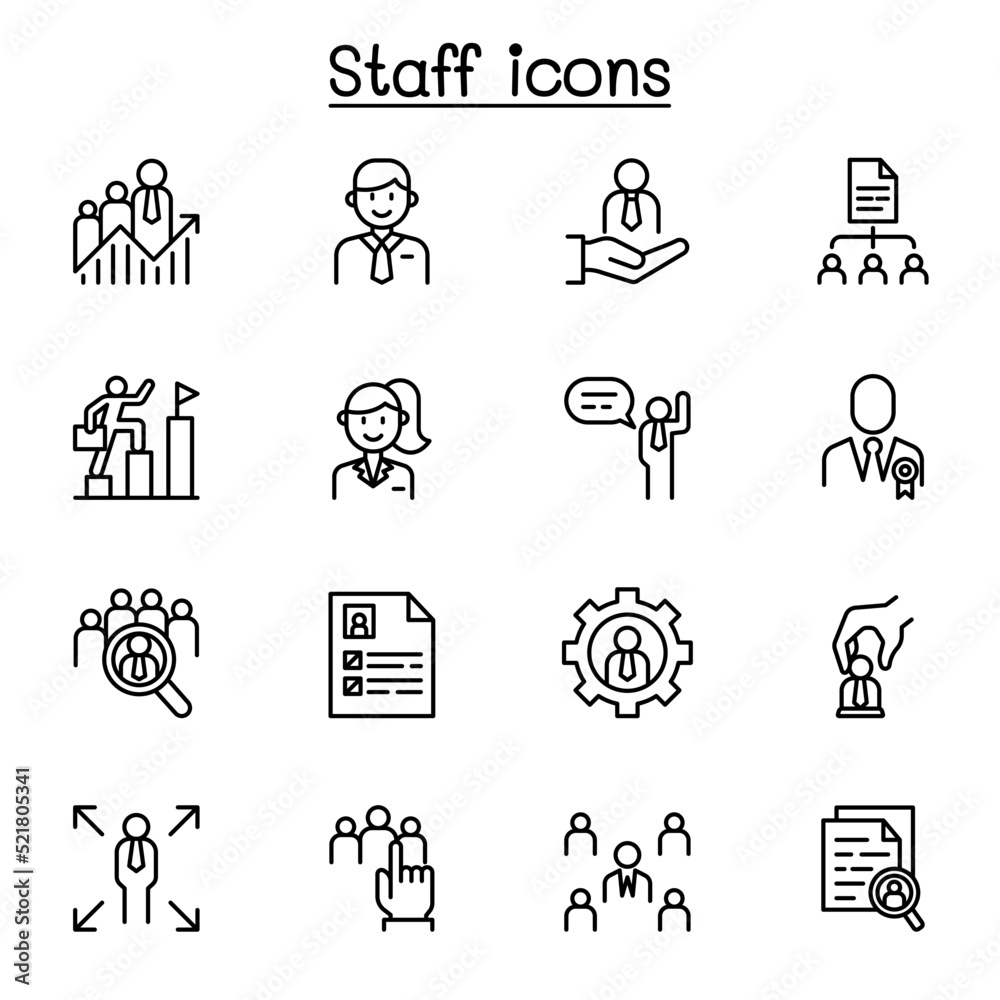 Staff icon set in thin line style
