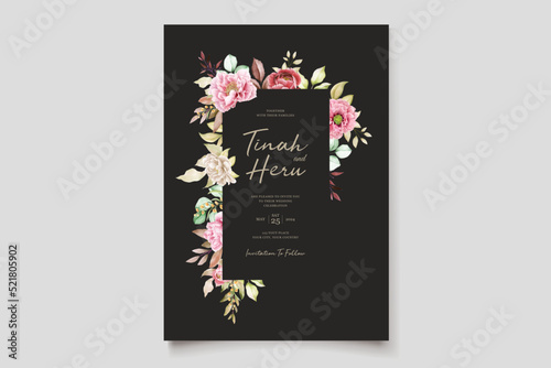 watercolor peony floral background and frame design