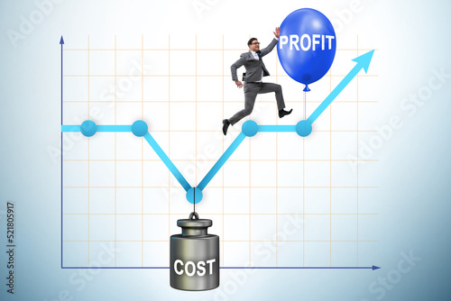 Chart with profit and cost and businessman