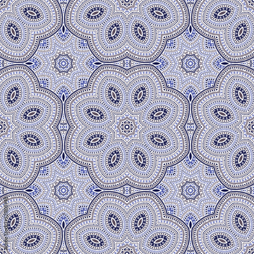 Muslim authentic floral vector seamless motif. Textile patchwork design. Abst...