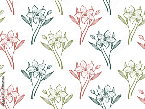 Daffodil or lily flowers vector seamless pattern textile print summer design.