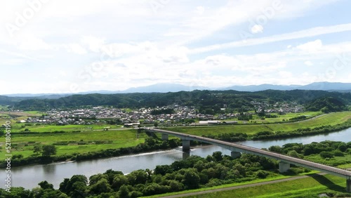 《岩手県》平泉の街並みの空撮　(中尊寺・毛越寺)