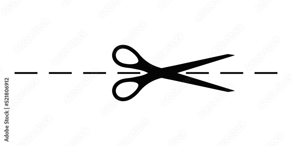 Scrissors cut dotted line mark on paper icon. Scrissors cut dotted line mark on paper icon.