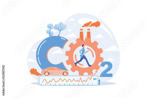 high levels carbon dioxide CO2 atmosphere. Industrial emissions affect changes in carbon dioxide concentration. Causes of climate change on planet. Problems of environment and ecology Illustration