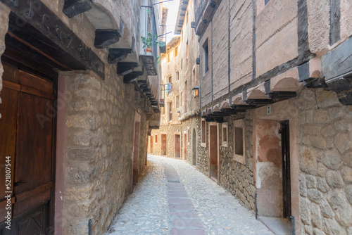 Streets  houses and details of Albarrac  n  Teruel  Spain 
