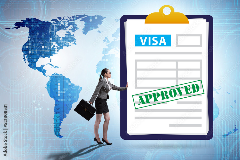 Visa application concept with businesswoman Visa application concept with businesswoman