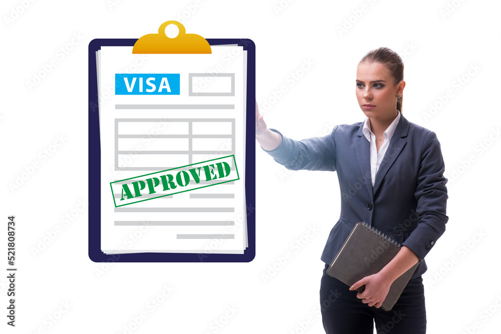 Visa application concept with businesswoman Visa application concept with businesswoman