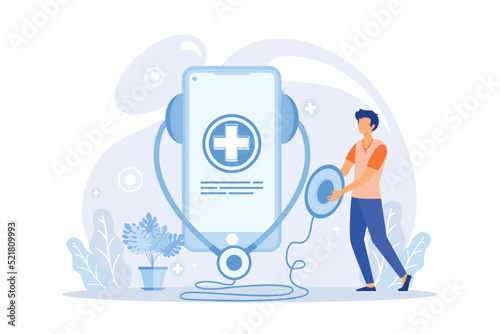 Online medical consultation with mobile smartphone app illustration concept