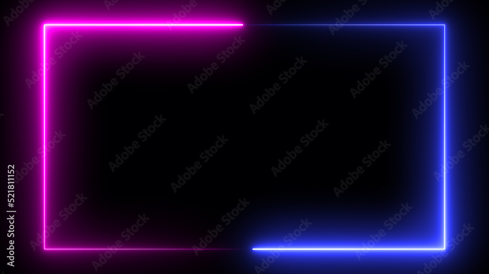 loop neon rectangle frame border, abstract graphic futuristic glow illumination effect, electric fluorescent element modern light technology animation in colorful blue purple disco party shiny footage loop neon rectangle frame border, abstract graphic futuristic glow illumination effect, electric fluorescent element modern light technology animation in colorful blue purple disco party shiny footage