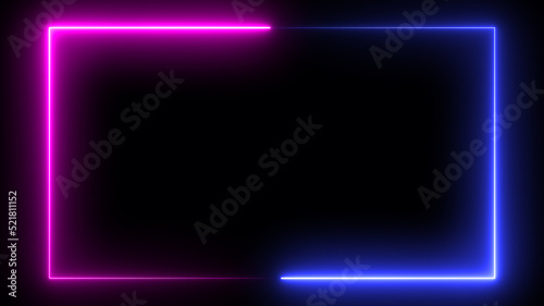 loop neon rectangle frame border, abstract graphic futuristic glow illumination effect, electric fluorescent element modern light technology animation in colorful blue purple disco party shiny footage