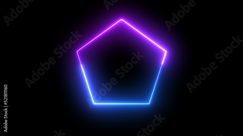 loop neon pentagon frame border, abstract graphic futuristic glow illumination effect, electric fluorescent element modern light technology animation in colorful blue purple disco party shiny footage