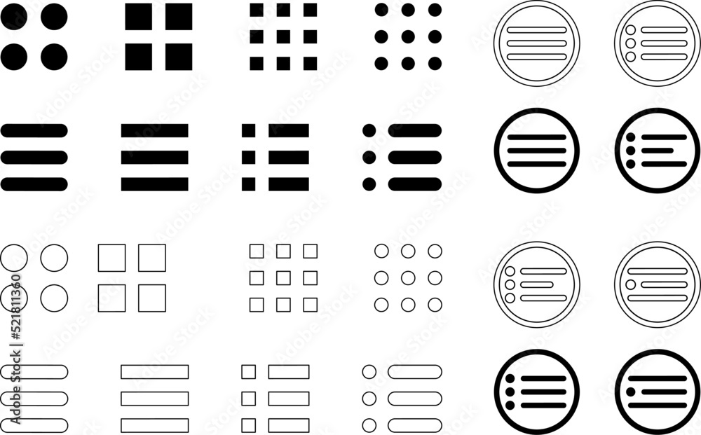 Set of Hamburger Menu Flat Icons isolated on white background.Website Navigation Icons for Mobile App and User Interface Set of Hamburger Menu Flat Icons isolated on white background.Website Navigation Icons for Mobile App and User Interface