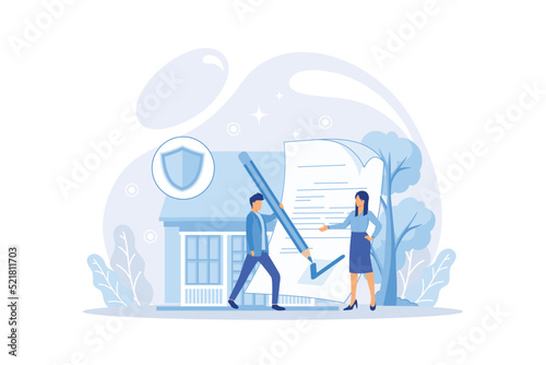 House property insurance. Vector insurance and care family.