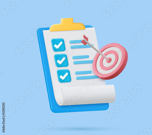 3d Clipboard, checklist symbol.