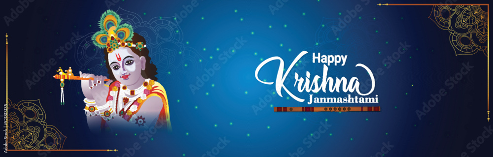 Realistic happy janmashtami celebration vector illustration