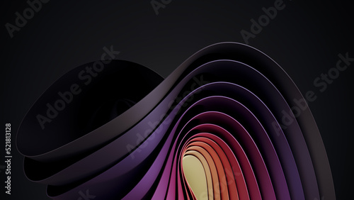 Dark and colorful wavy abstraction shape on black background. 3D rendered illustration of trendy modern image in Windows 11 style photo