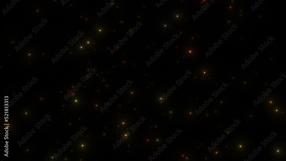 Colorful particles abstract background. Beautiful futuristic glittering in space on black background.