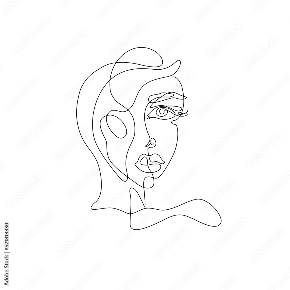 Woman Abstract Portrait, Continuous Line Drawing, Face Of The Girl Is A 