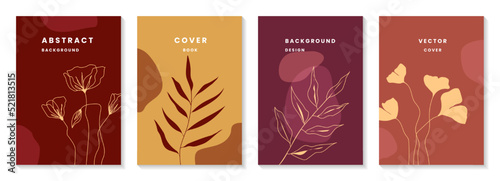Minimal set abstract creative universal artistic templates. Floral and leaf illustration background. Nature and vintage concept. Good for poster, cover, banner, card, flyer, placard, paper,invitation.