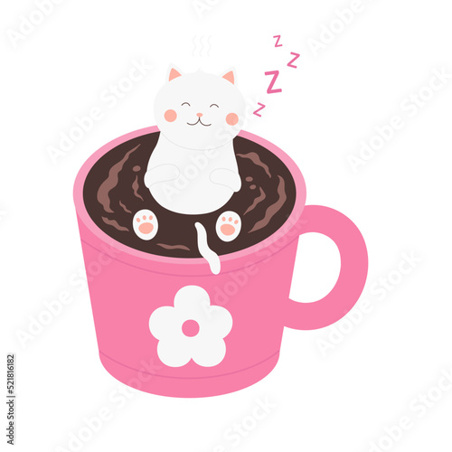 Cute cats swim and relax in coffee or tea cup vector isolated in white background