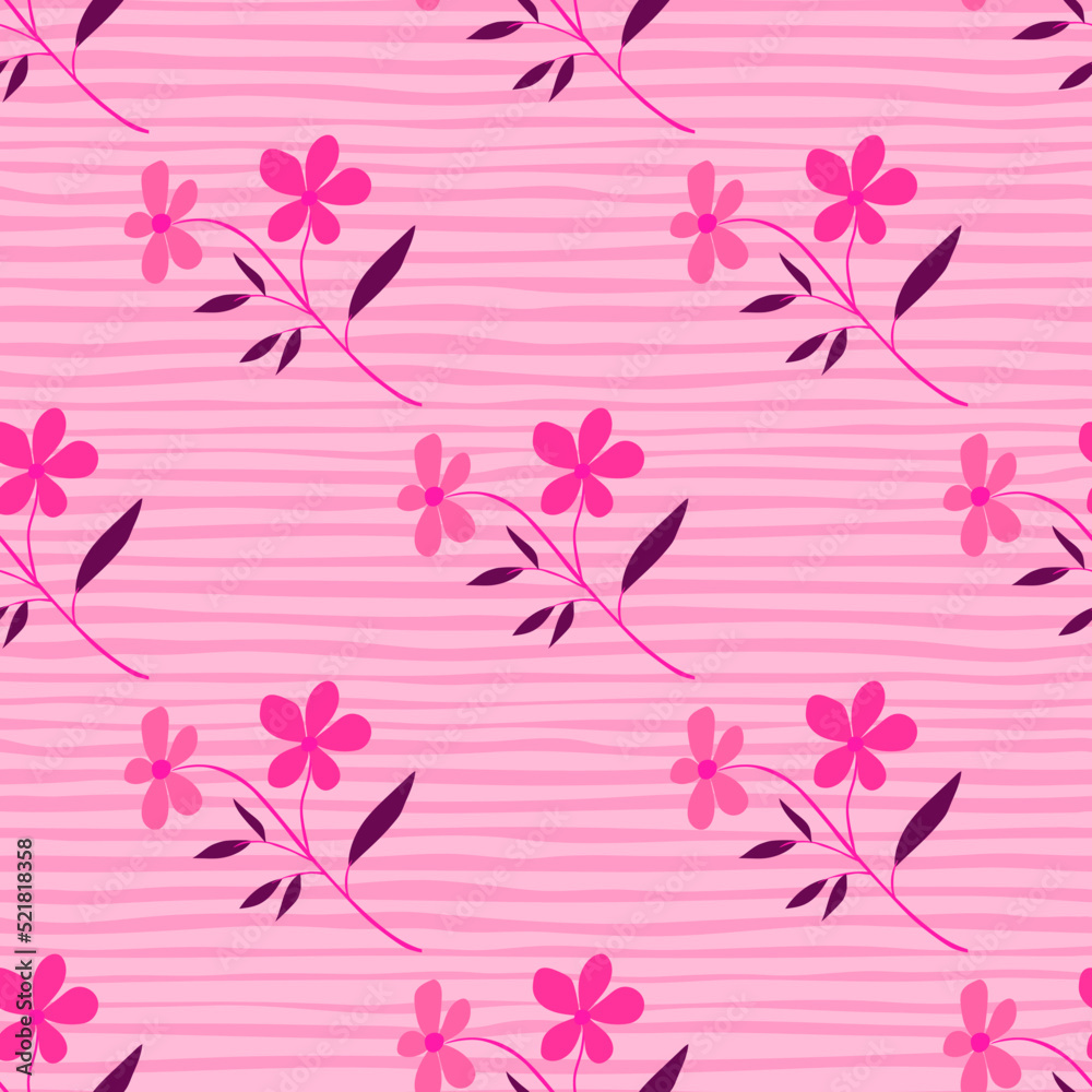 Fototapeta premium Cute simple flower seamless pattern. Doodle botanical plants background. Hand drawn abstract floral wallpaper.