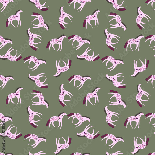 Hand drawn horse seamless pattern. Cute cartoon wallpaper with wild flower and stylized animals.