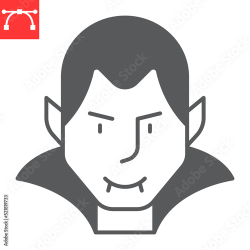 Dracula glyph icon, halloween and monster, dracula vampire vector icon, vector graphics, editable stroke solid sign, eps 10.
