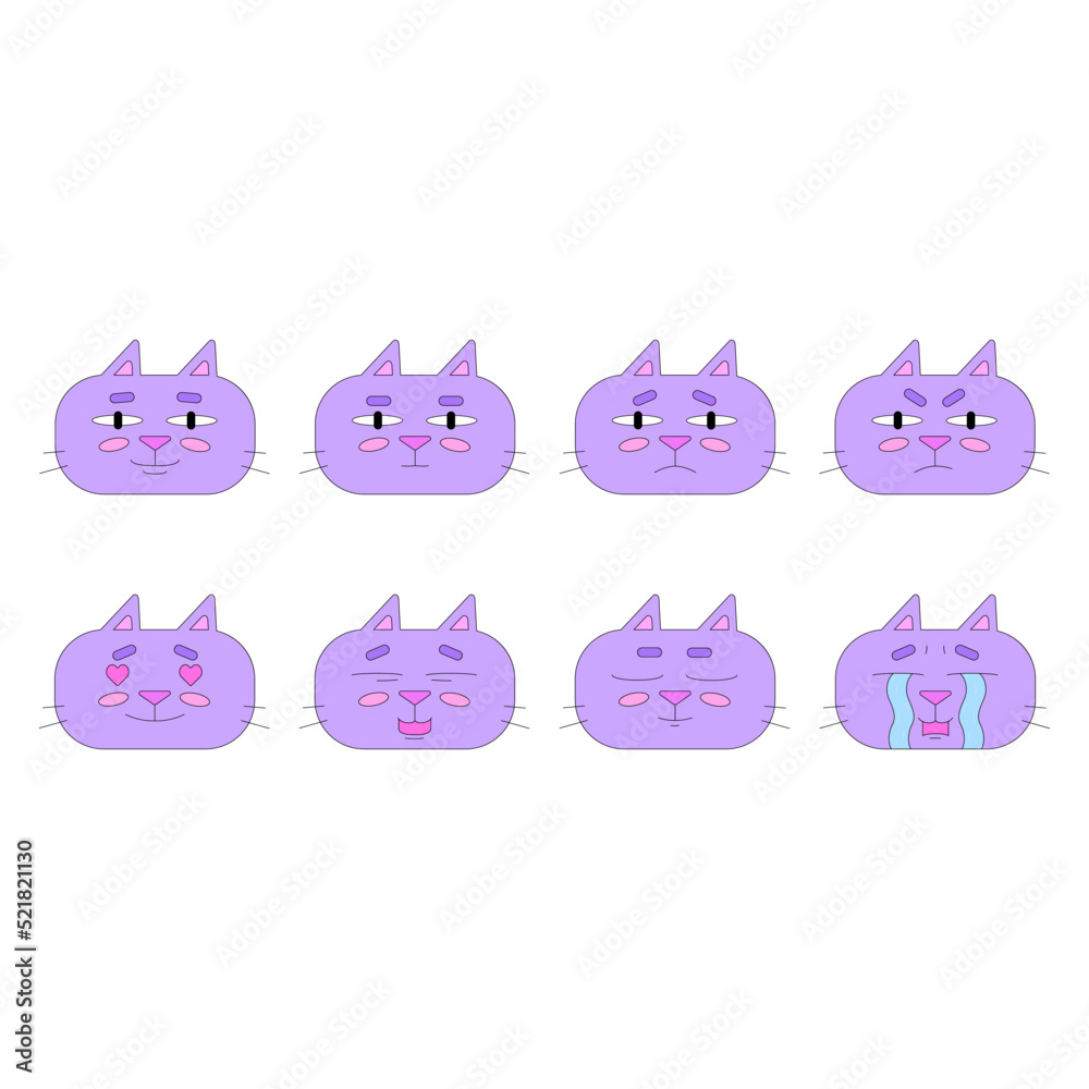 A collection of stickers with cat in cartoon style. Emotion Recognition Game. Vector illustration isolated on white background