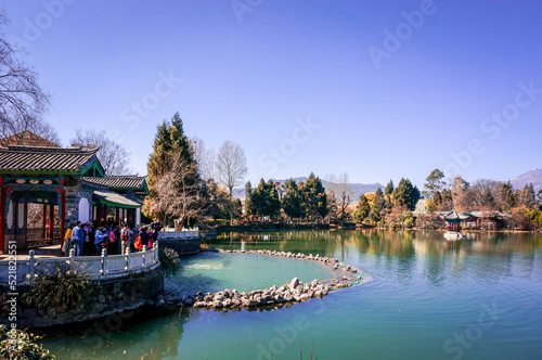 Landscape of lake in Black dragon pool(heilongtan),located in Lijiang,Yunnan,China