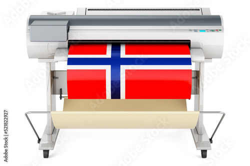 Wide format printer, plotter with Norwegian flag. 3D rendering