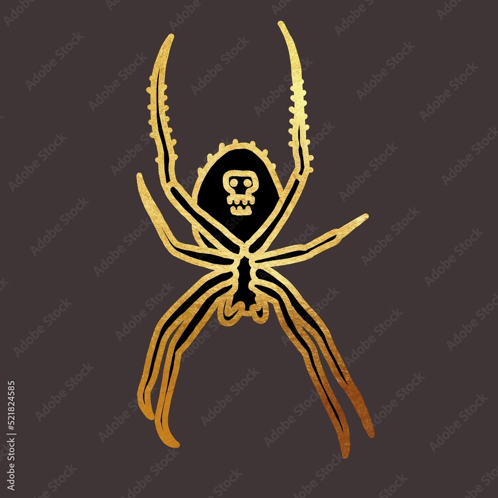 illustration of a spider. golden linear graphics on a dark background illustration of a spider. golden linear graphics on a dark background