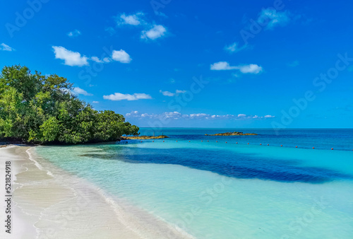 Beautiful tropical natural beach paradise panorama Contoy island Mexico.