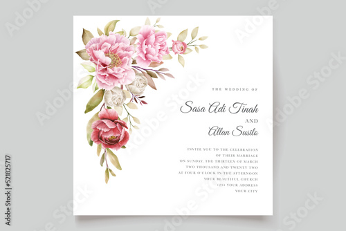watercolor peony floral background and frame design