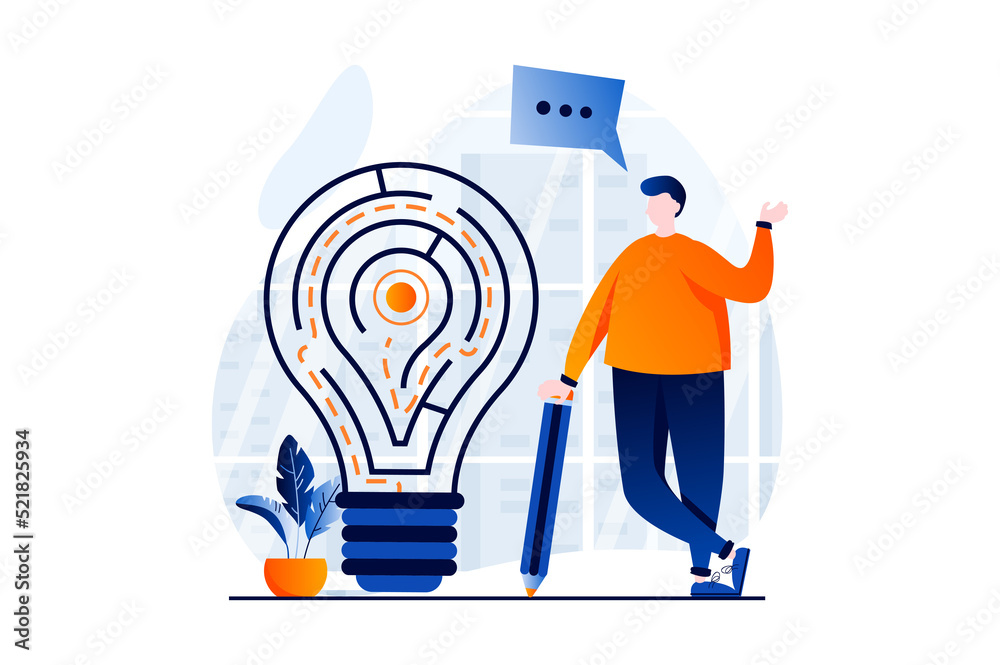 Finding solution concept with people scene in flat cartoon design. Man ...