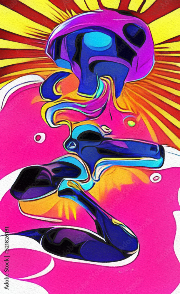 Obraz premium Comic book surreal abstract art. Concept pop art creative design template for graphic production, banner, poster, card invitation and painting print. Surreal drawing illustration, vibrant colors