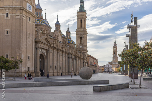 ZARAGOZA, SPAIN-MAY 15, 2021: Plaza (square) de Nuestra Senora del Pilar in the morning photo