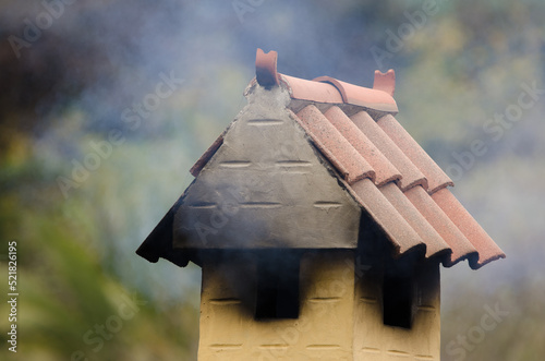 Chimney expelling smoke in San Mateo. Gran Canaria. Canary Islands. Spain.