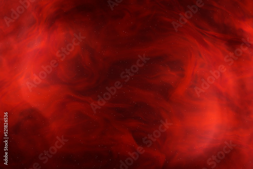 Abstract 3d red color fog or swirling smoke and white dots on dark background. Magic light effect with vapor and gas. 3d rendering illustration.