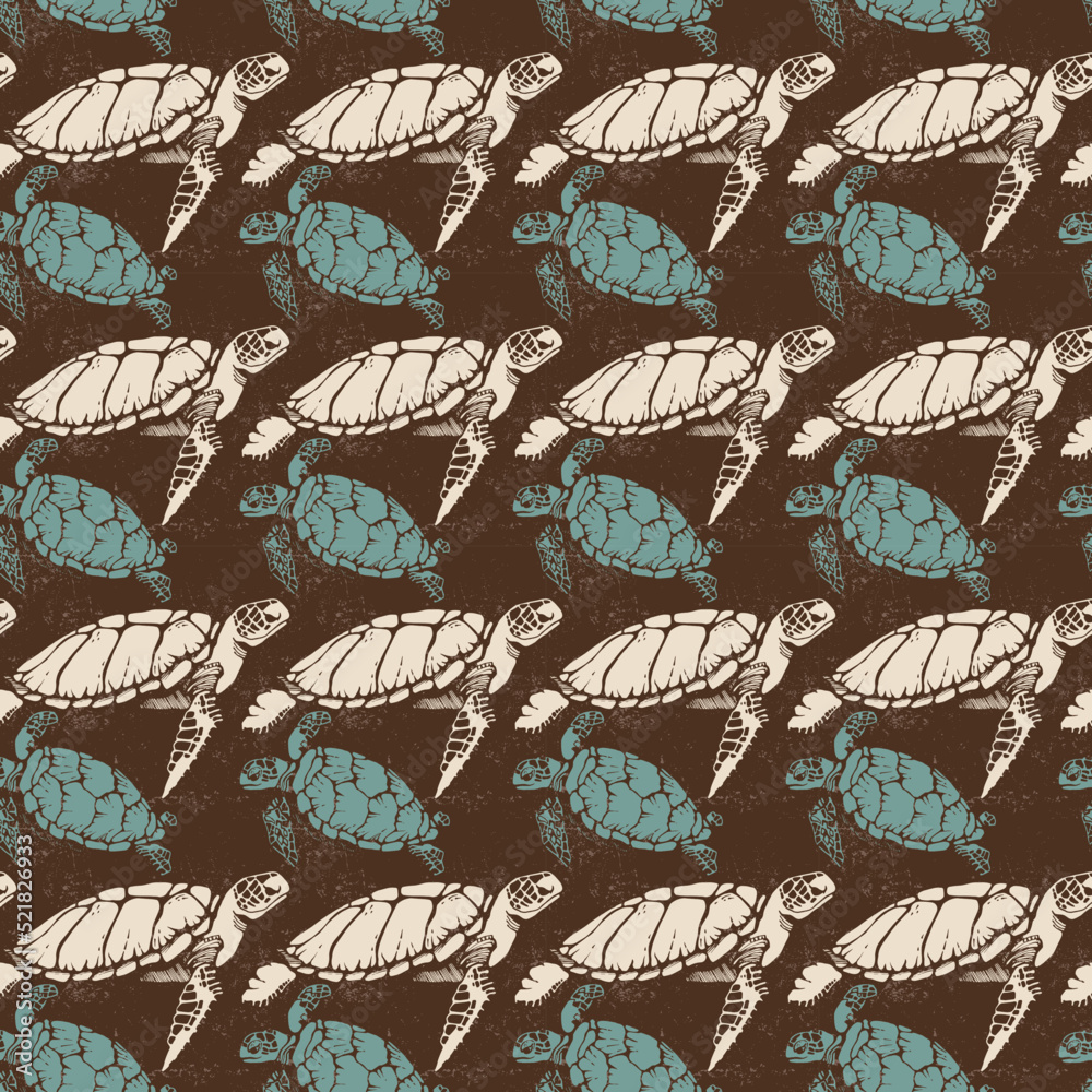 Vector seamless pattern with sea turtles on a dark background. Vector seamless pattern with sea turtles on a dark background.