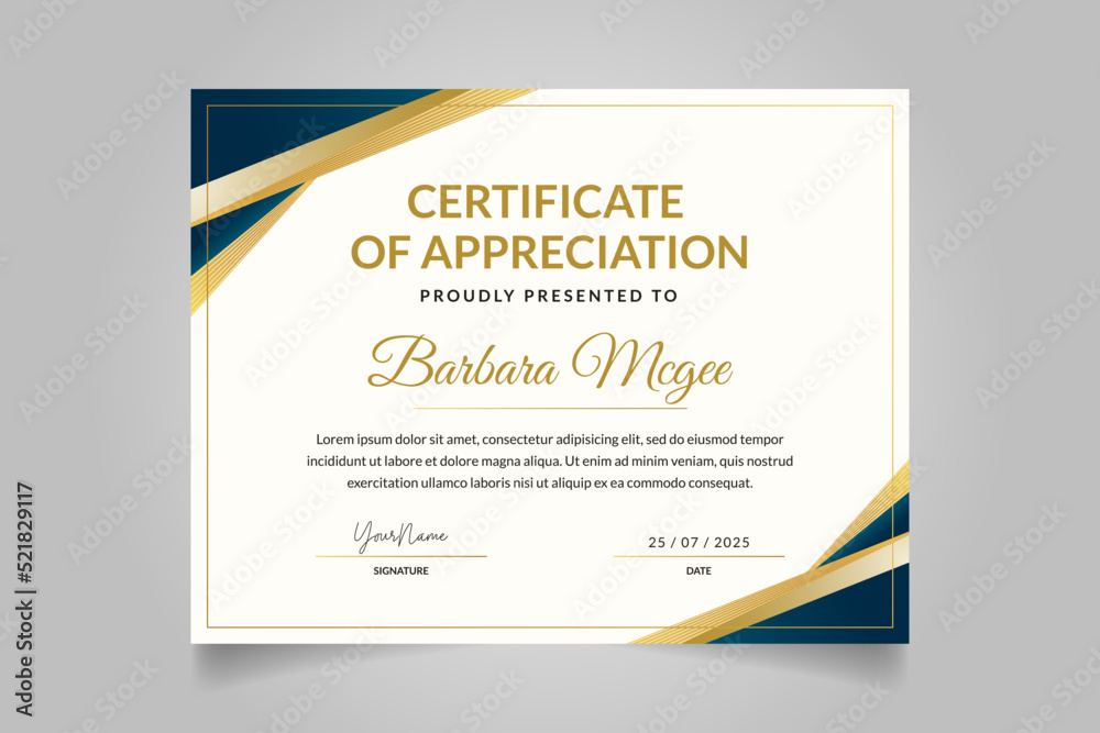 Certificate Template Design in Luxury Blue and Golden Color for Appreciation, Award, Business, and Education Needs Certificate Template Design in Luxury Blue and Golden Color for Appreciation, Award, Business, and Education Needs