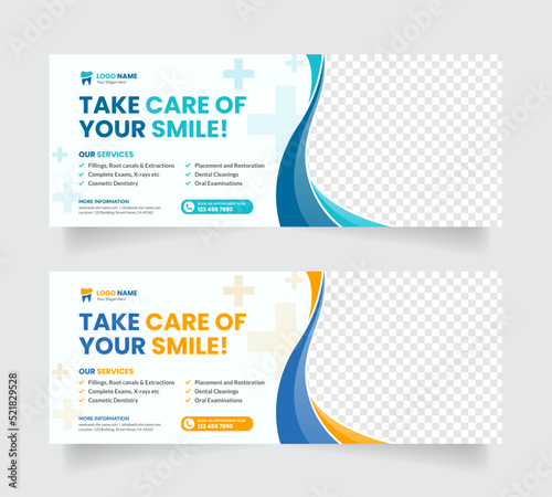 Dental Care Social Media Cover or Header Advertising Template Design Suitable for Hospital Clinic