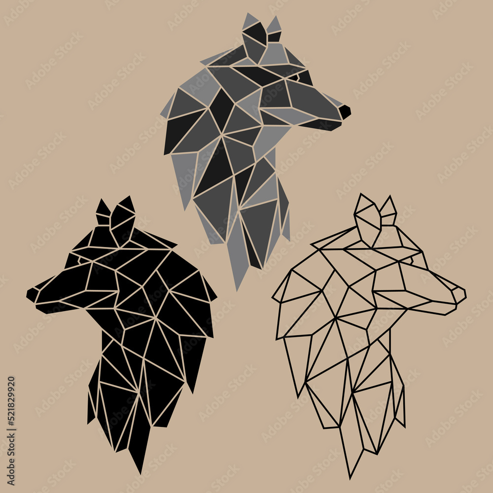 Wolf Triangular Script Wolf head icon. Abstract triangular style. Contour for tattoo, emblem ...