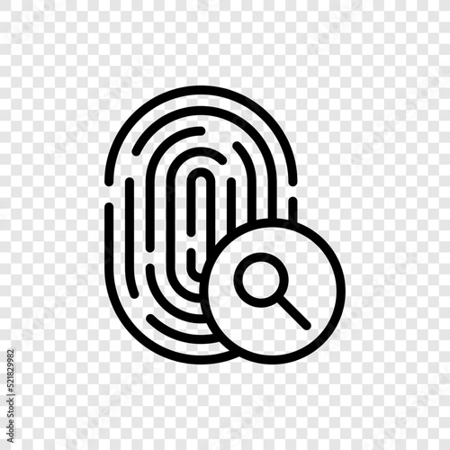 Fingerprint with magnifier, search simple icon vector. Flat design. Transparent grid.ai