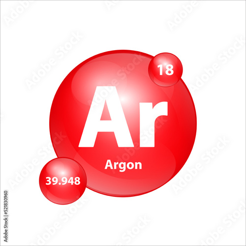 Argon (Ar) icon structure chemical element round shape circle red easily. Chemical element of periodic table Sign with atomic number. Study in science for education. 3D Illustration vector.